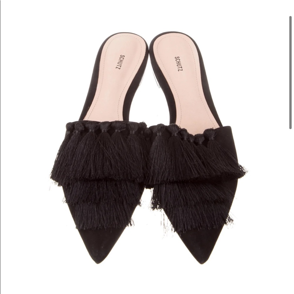 SCHUTZ Suede Embellished Mule Flats